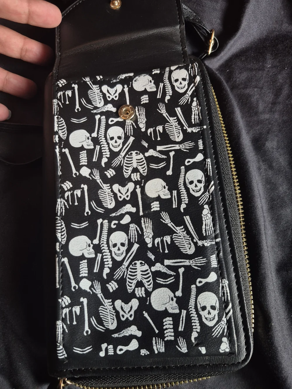 Black Skeleton Crossbody Wallet Bag
